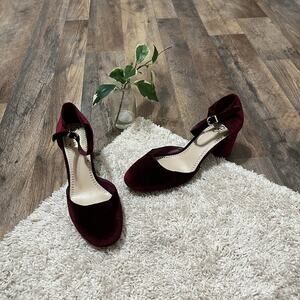 Circus Sam Edelman Size 9 M Burgundy Velvet Block Heel Mary Jane Heels